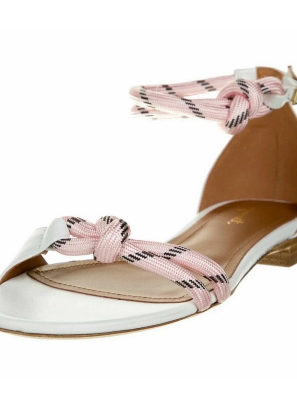 Malone Souliers White Sandals with Pink Rope Knot